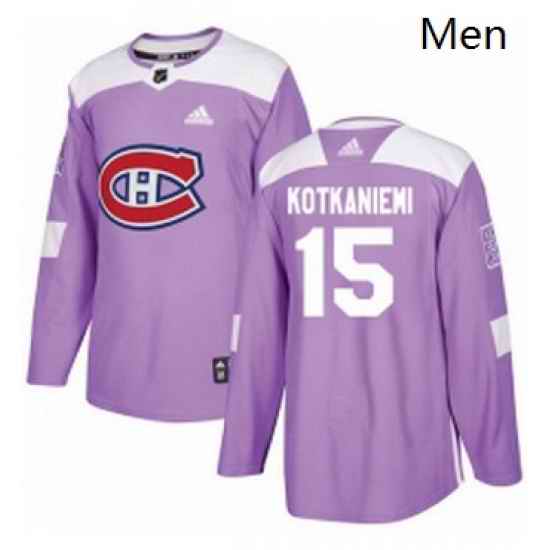 Mens Adidas Montreal Canadiens 15 Jesperi Kotkaniemi Authentic Purple Fights Cancer Practice NHL Jersey